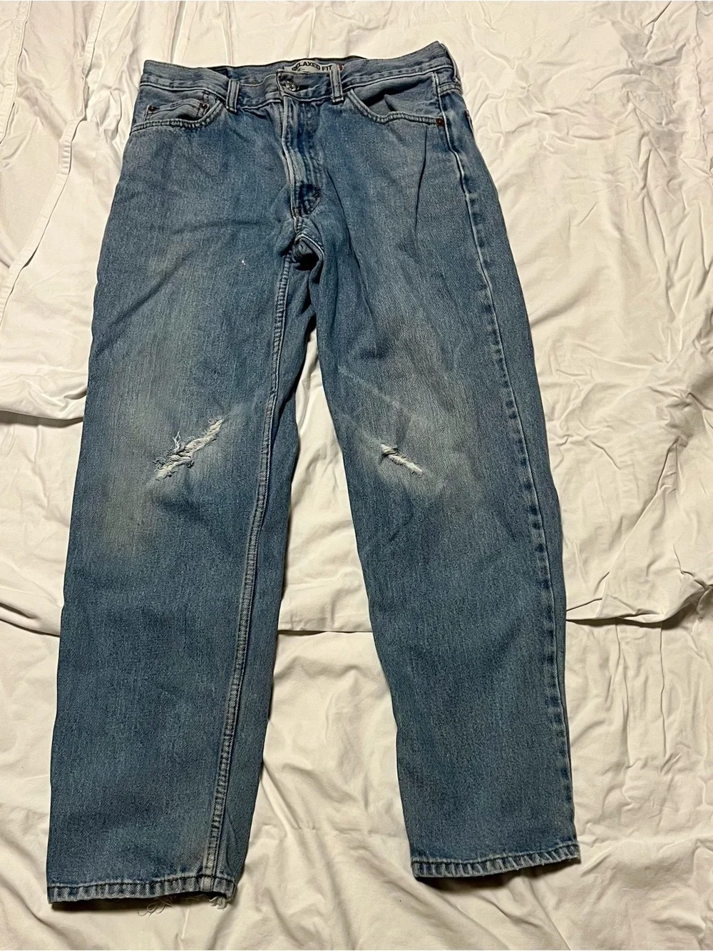 Levis 550 Relaxed Fit Distressed Light Wash Jeans Tapered Denim 90s 34x32 Mens